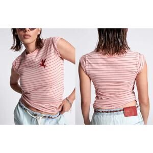 One Teaspoon BOWER BIRD EMBROIDERED LOGO FITTED TEE PINK size‎ Small New